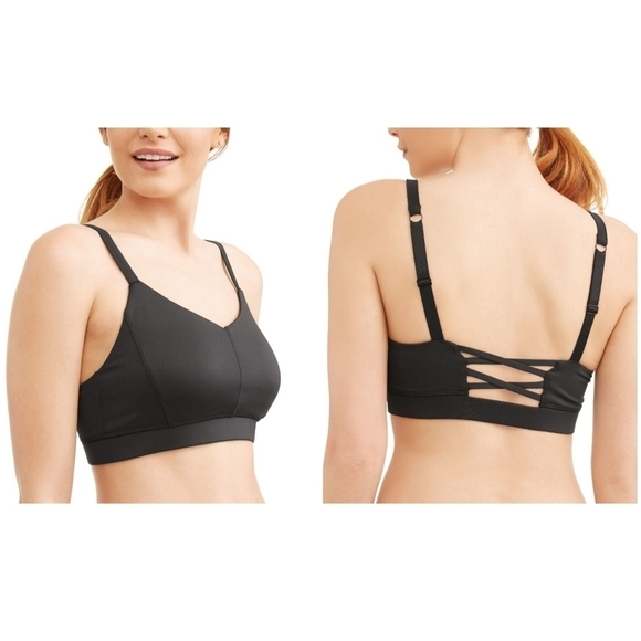 Athletic Works Women's Core Active Lattice-Back Cami Sports Bra Size L Black - Picture 1 of 9